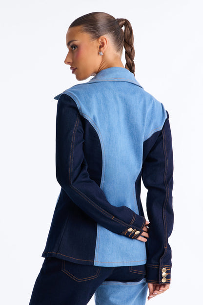 Claim To Fame Tie Denim Blazer - Rinse Blue Wash