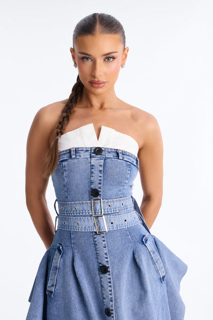 Tailored Grace Denim Maxi Dress - Medium Wash