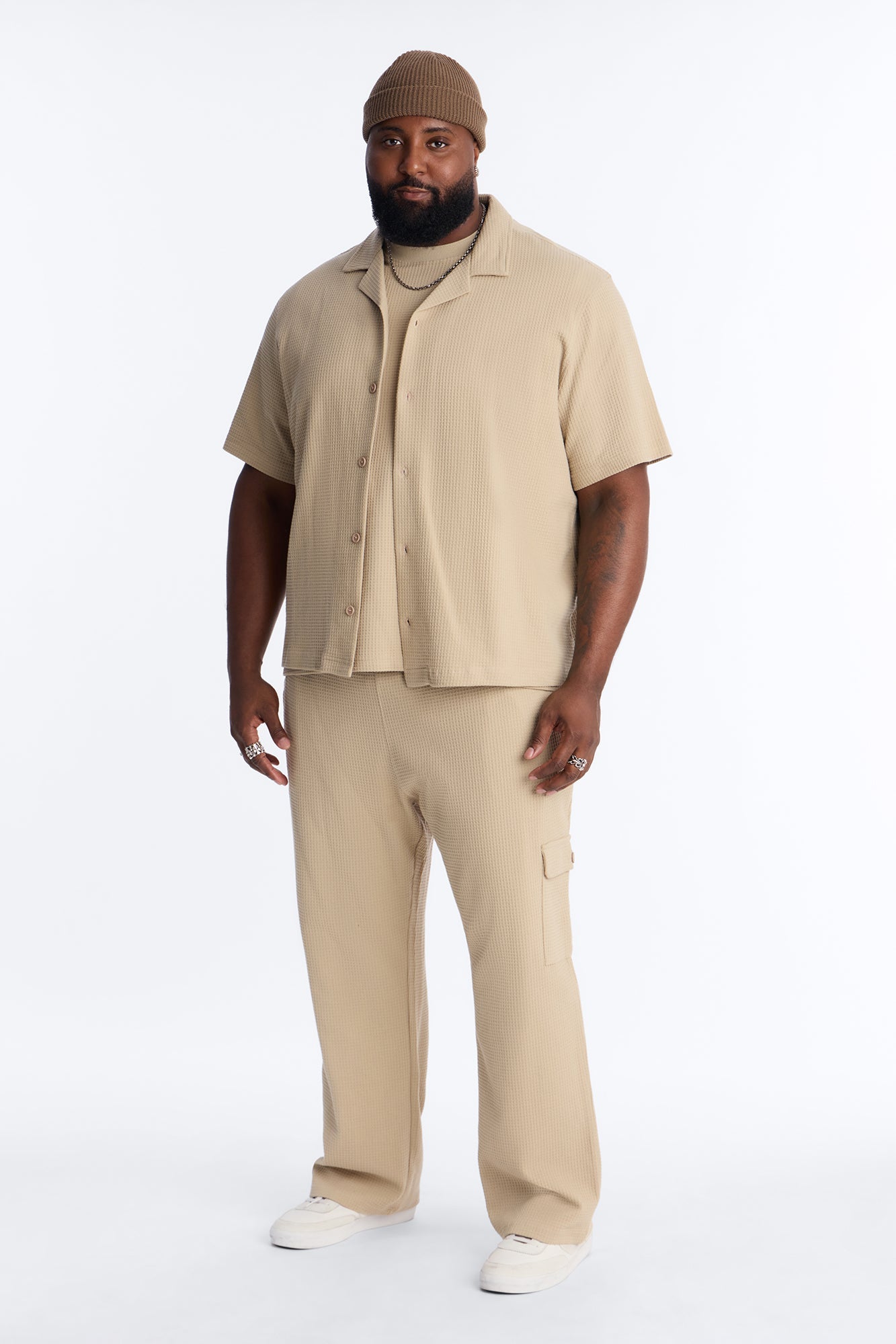 Culver City Waffle Knit Button Up - Stone