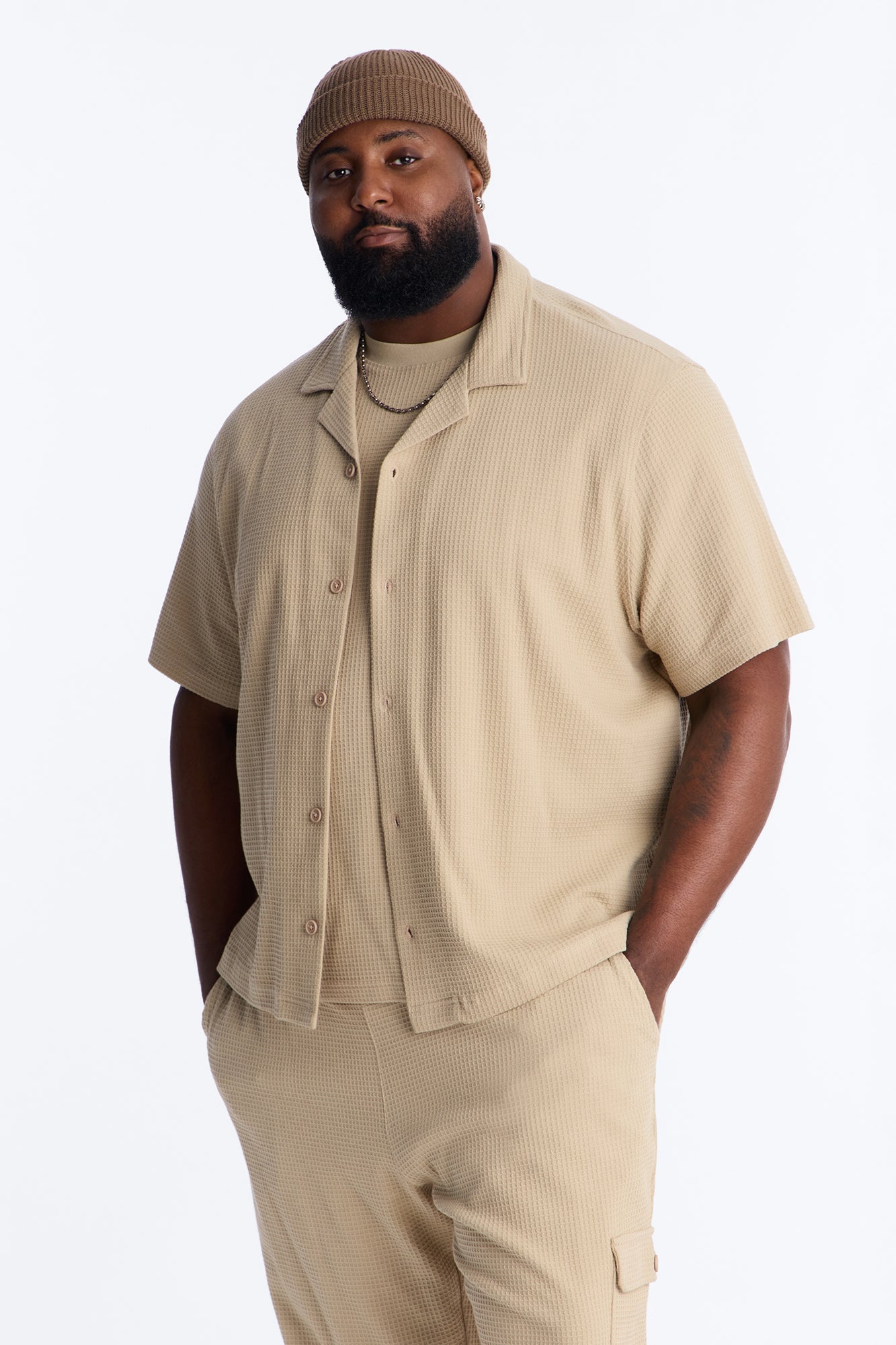 Culver City Waffle Knit Button Up - Stone