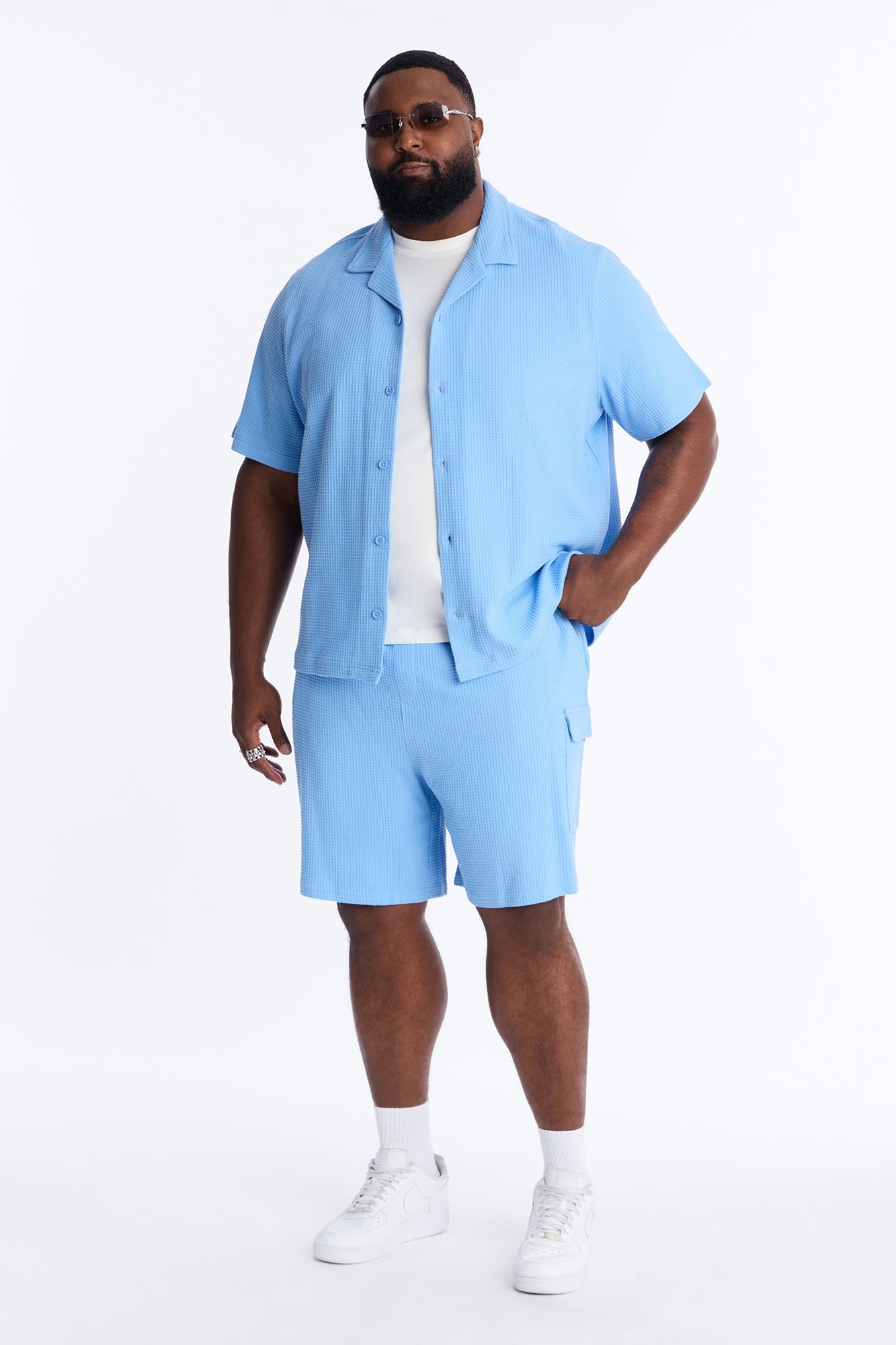 Culver City Waffle Knit Button Up - Light Blue