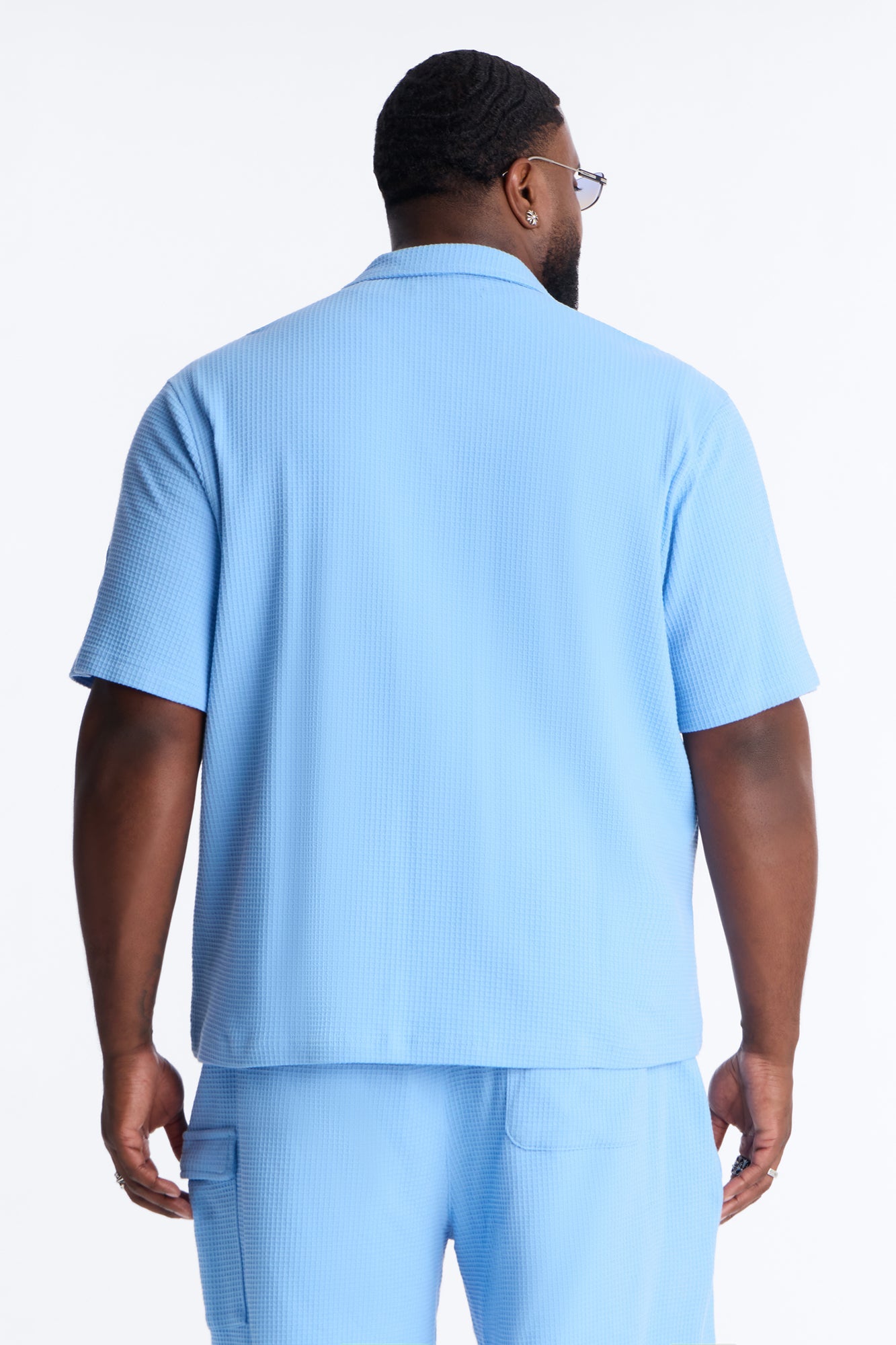 Culver City Waffle Knit Button Up - Light Blue