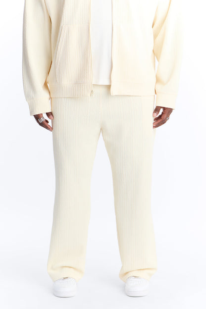 Straight Cable Knit Textured Stitched Pant - Cream