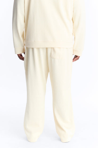Straight Cable Knit Textured Stitched Pant - Cream