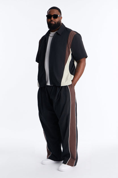 Relaxed Osaka Block Zip Up Shirt - Black/Brown