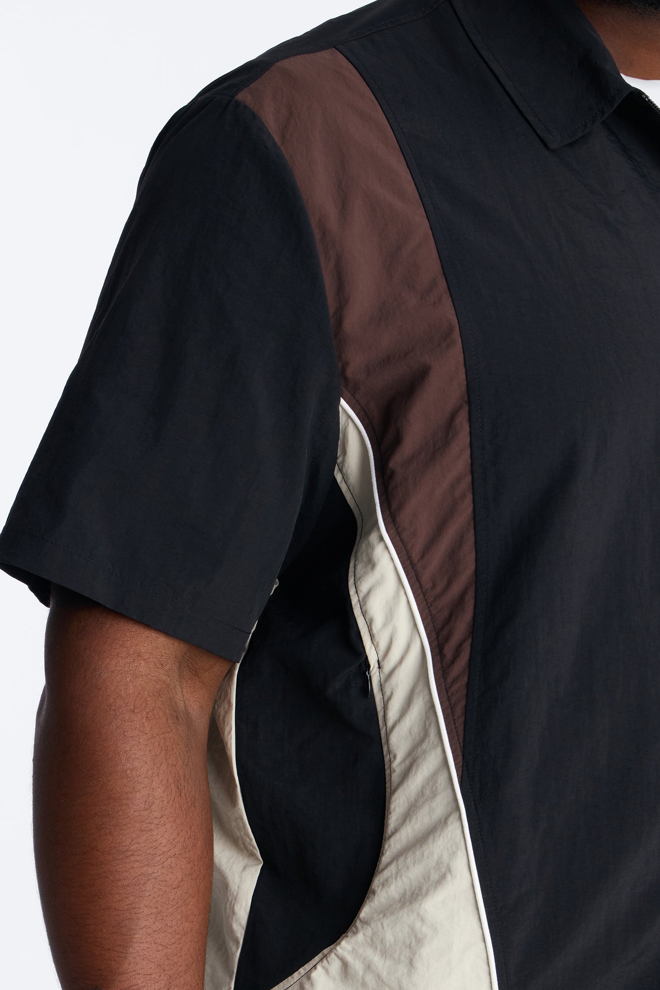 Relaxed Osaka Block Zip Up Shirt - Black/Brown