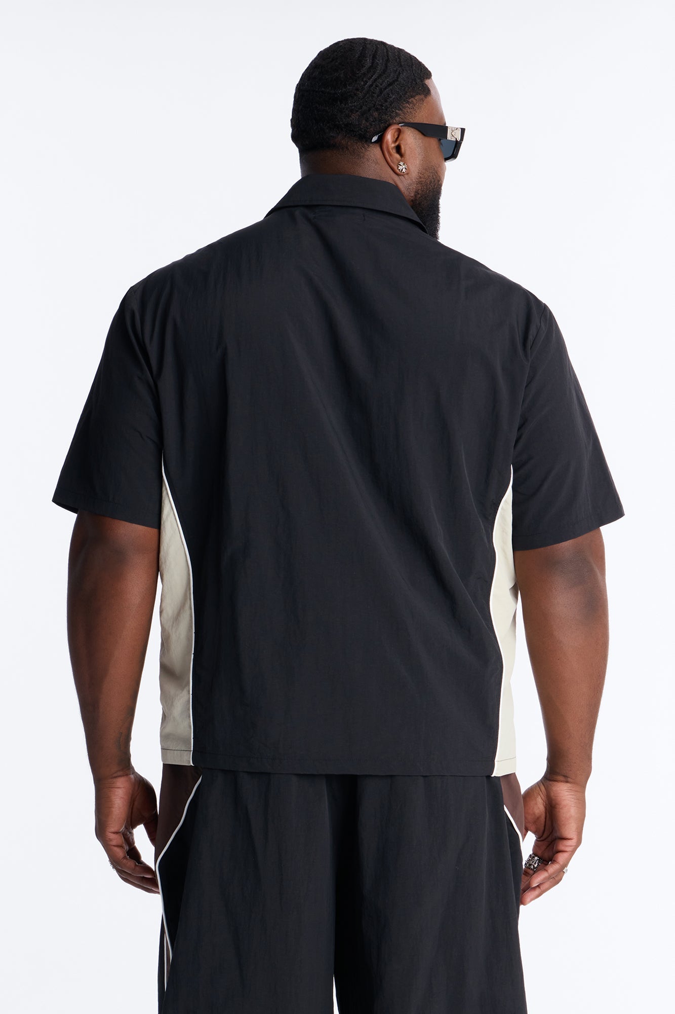 Relaxed Osaka Block Zip Up Shirt - Black/Brown