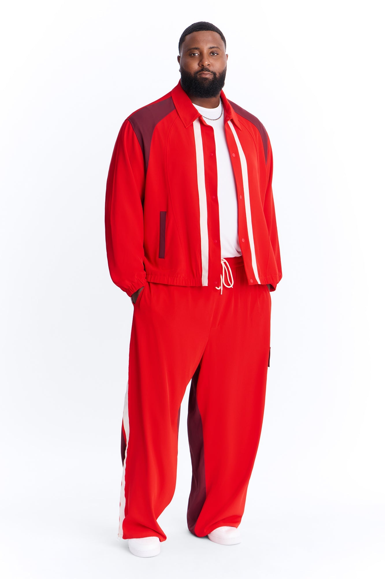 Wide Leg Manchester Color Block Pant - Red