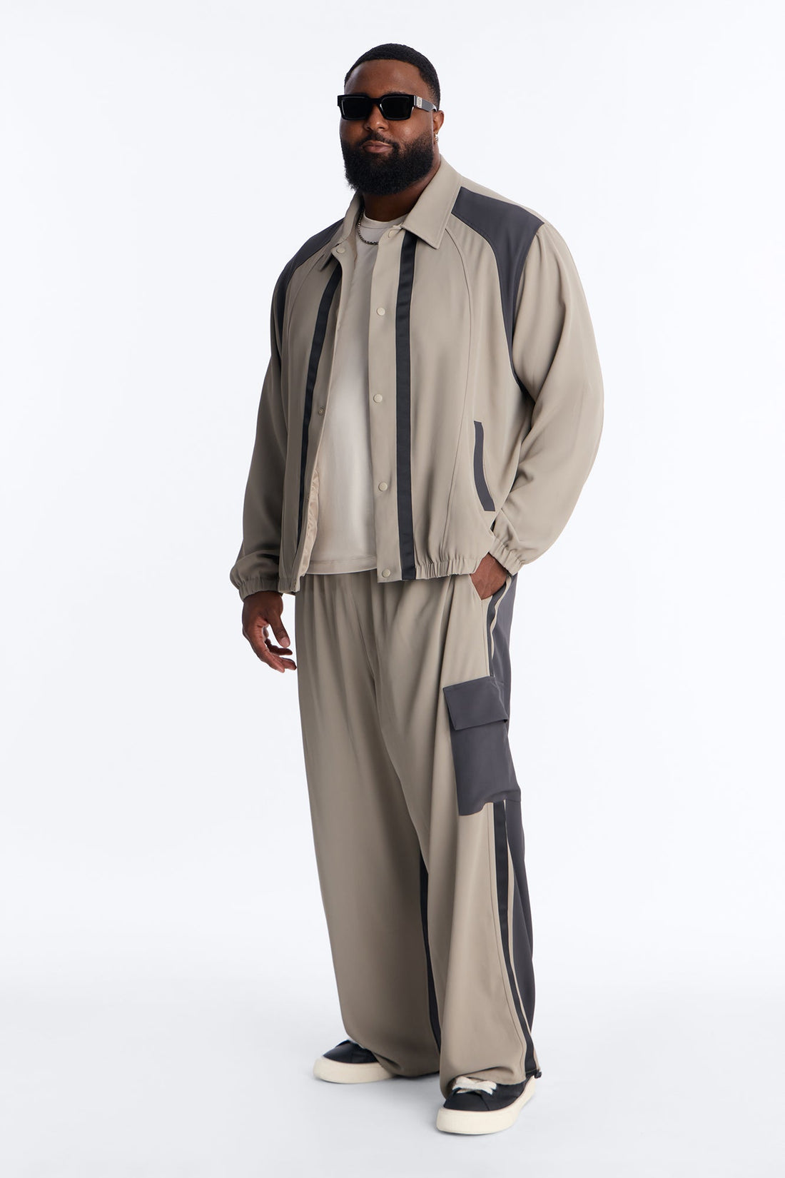 Wide Leg Manchester Color Block Pant - Taupe