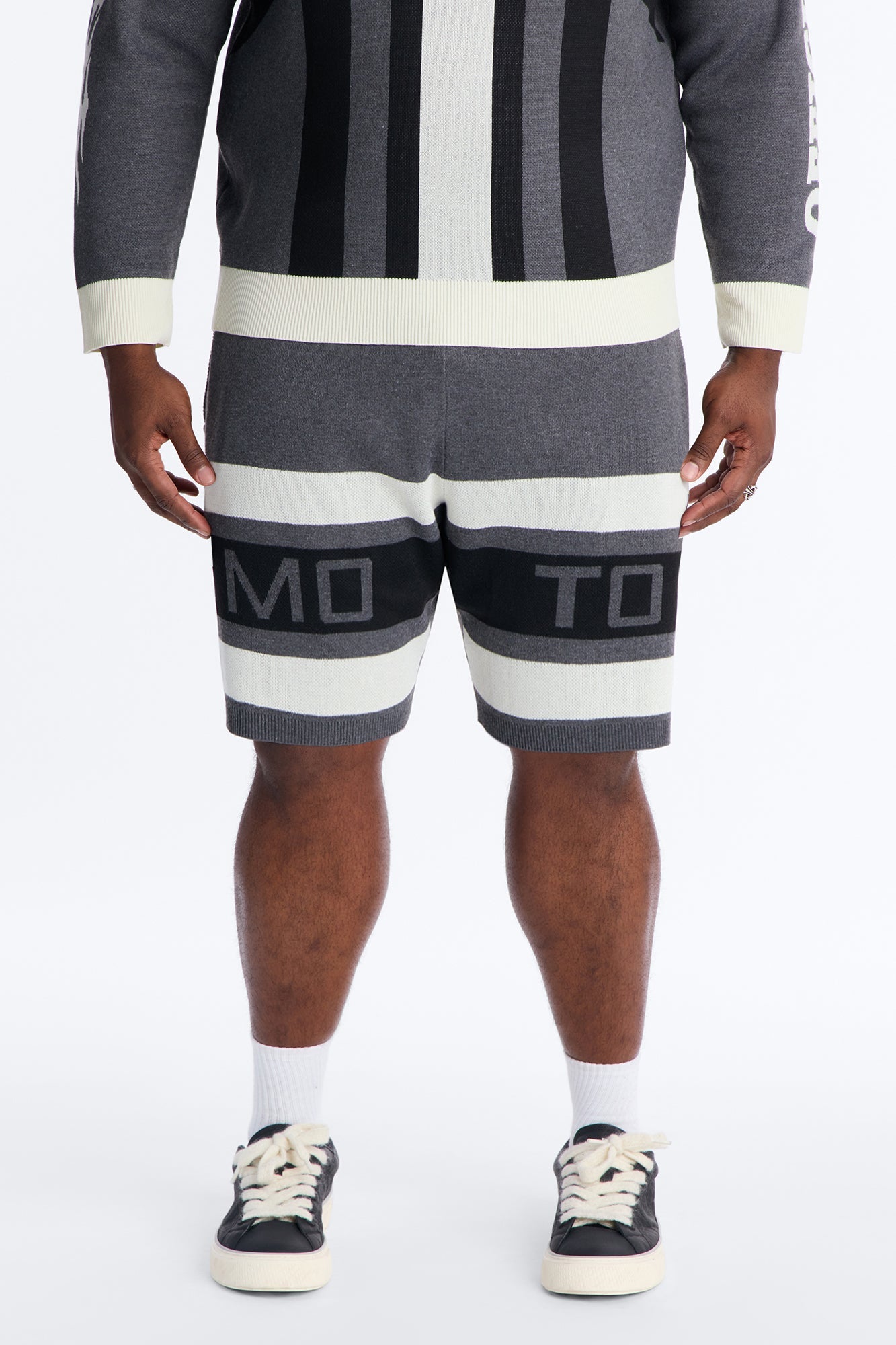 Retro Moto Stripe Sweater Short - Grey