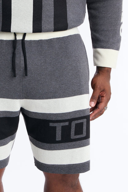Retro Moto Stripe Sweater Short - Grey