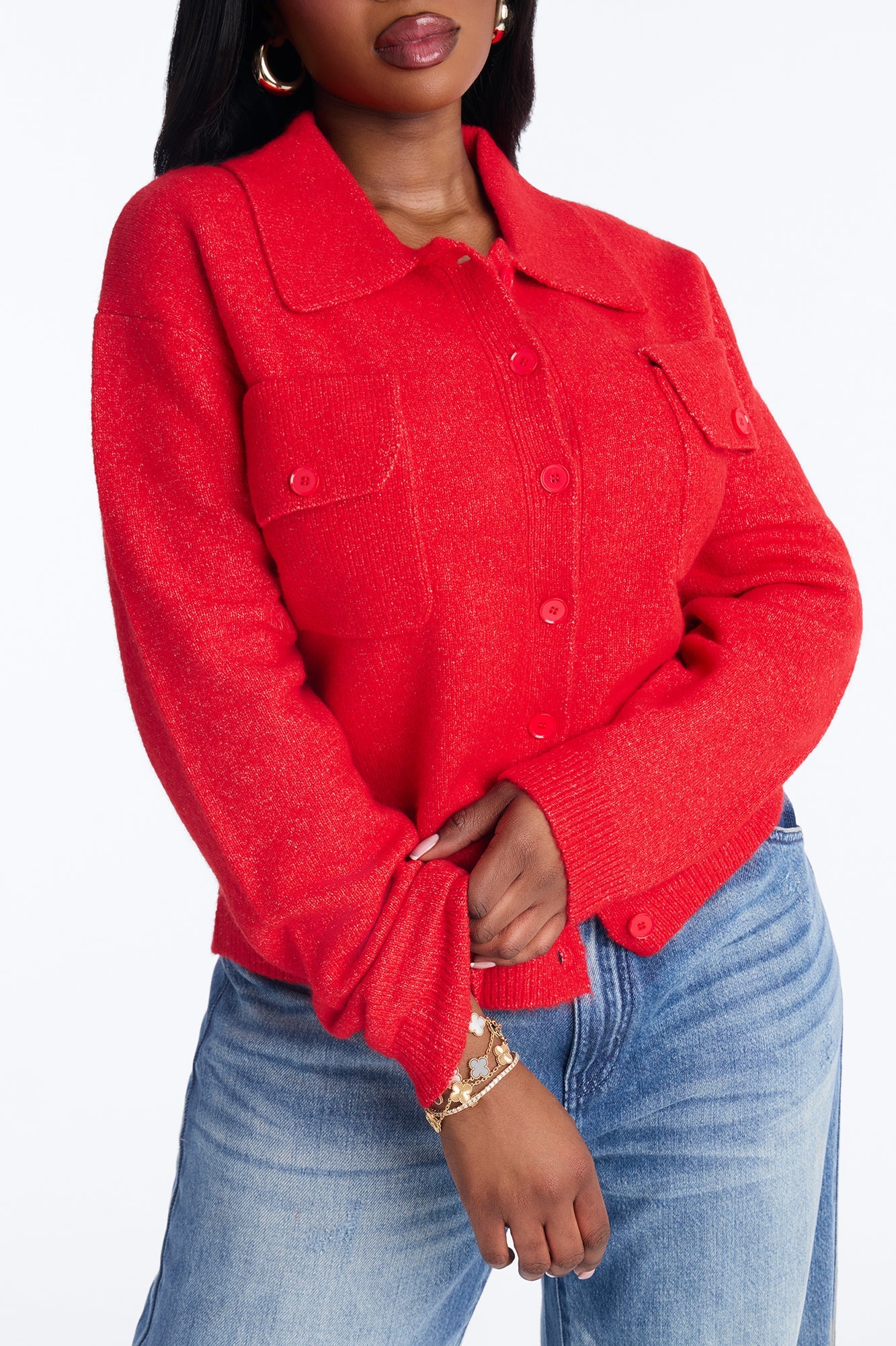 Chic And Confident Cardigan Sweater - Red