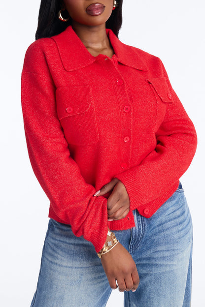 Chic And Confident Cardigan Sweater - Red