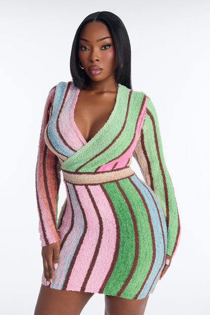 Keepin Cozy Sweater Mini Dress - Multi Color