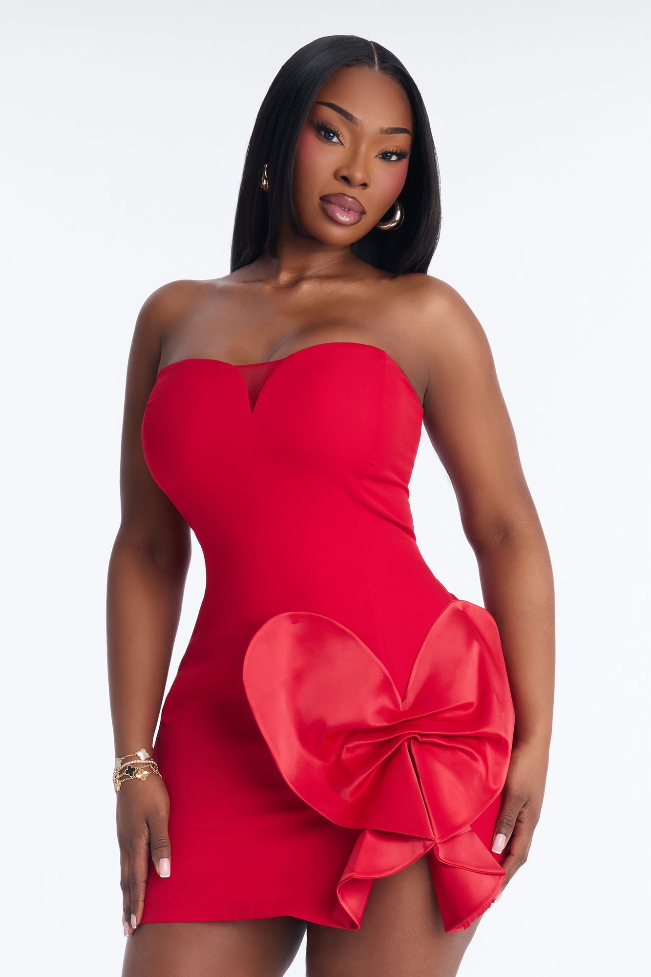 Season Of Love Strapless Crepe Woven Mini Dress - Red