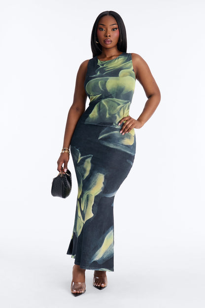 Paloma Backless Mesh Maxi Dress - Green/combo