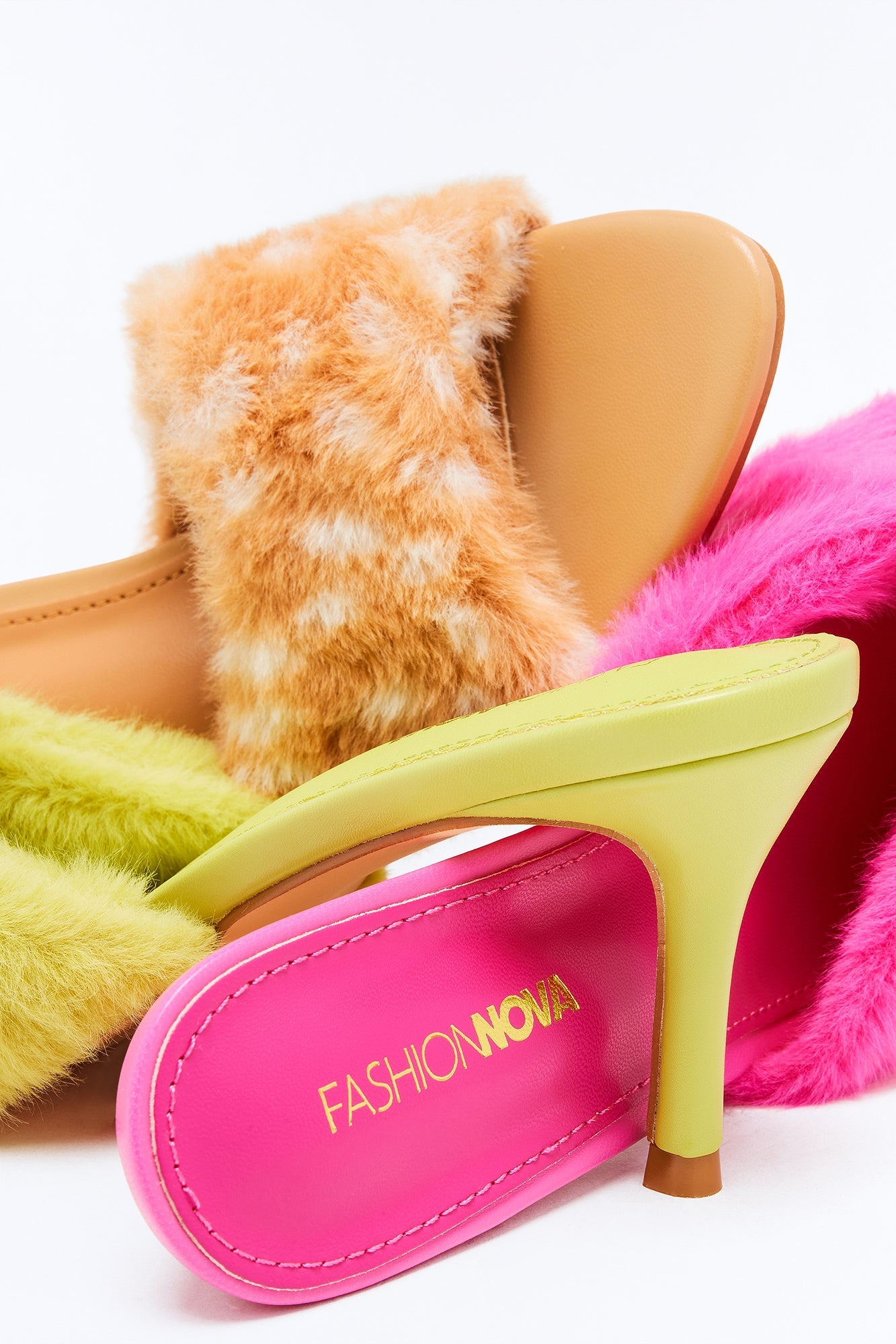 Nellie Faux Fur Trim Heels - Chartreuse