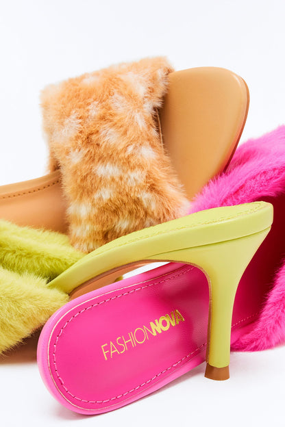 Nellie Faux Fur Trim Heels - Chartreuse