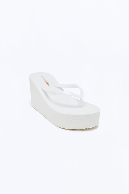 Saturday Thong Platform Wedges - White