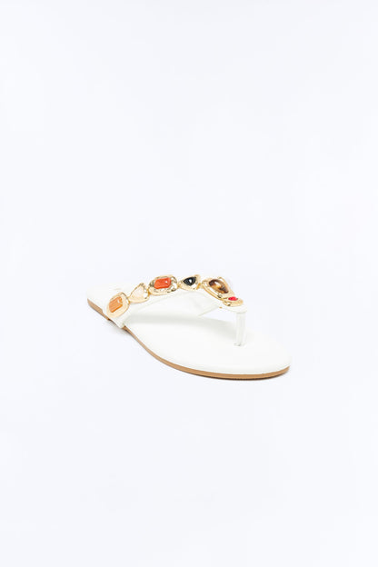Vancesca Jewel Flip Flops - White