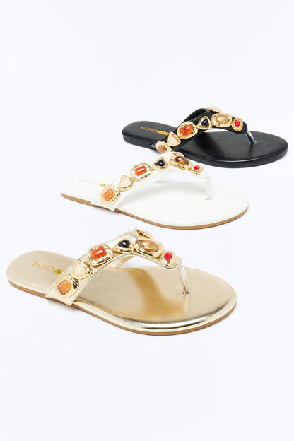 Vancesca Jewel Flip Flops - Gold