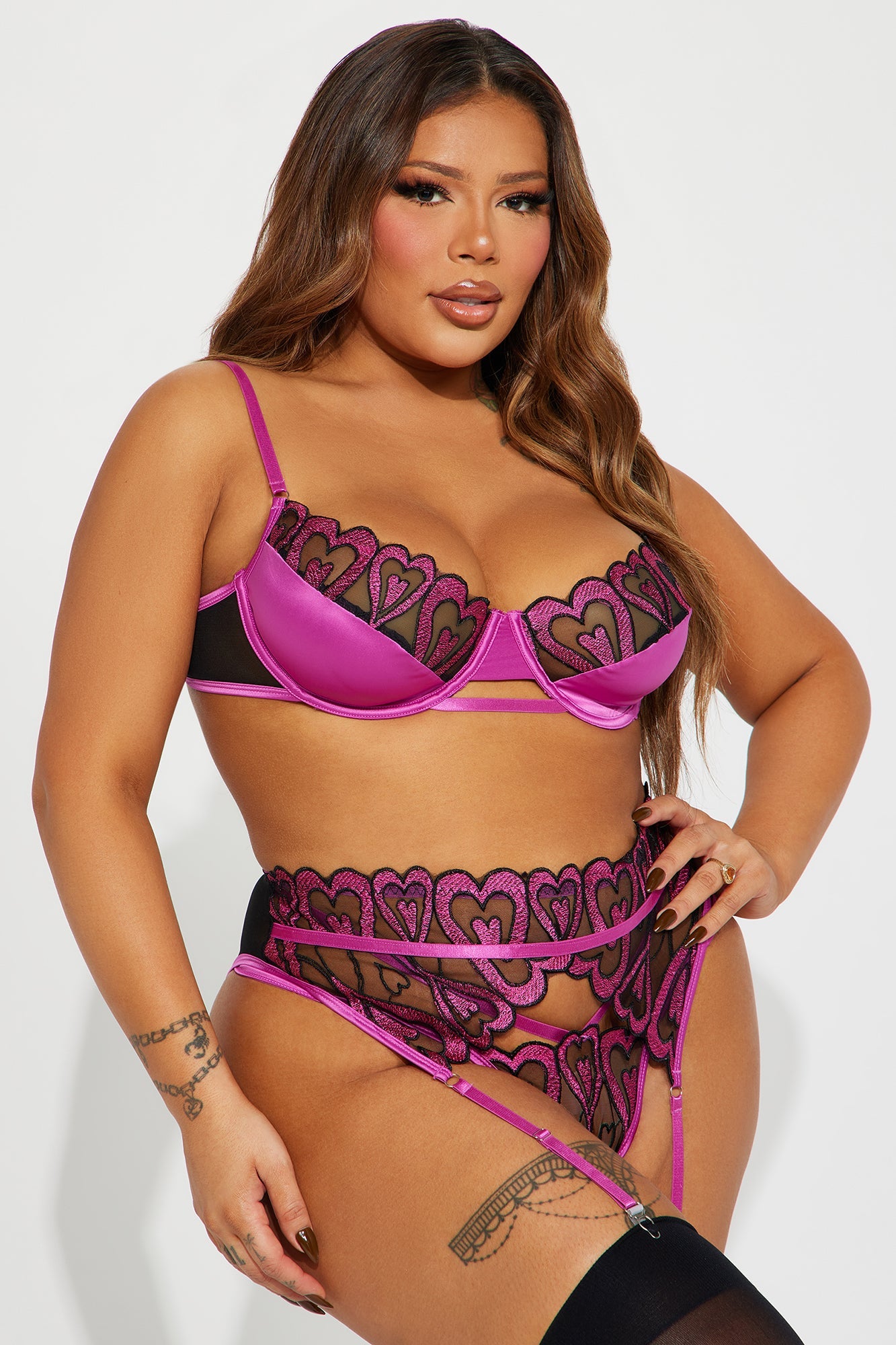 Drunk In Love 3 Piece Garter Set - Pink/combo