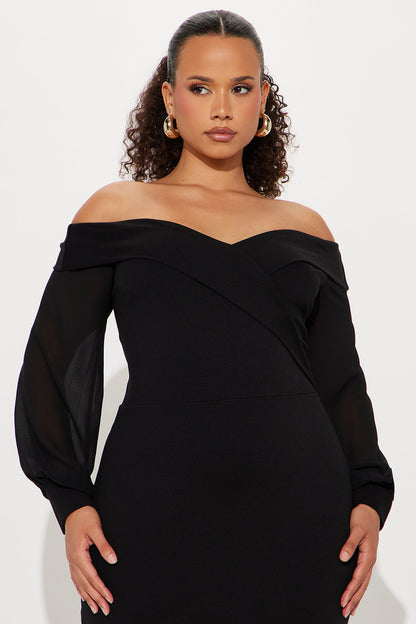 Mirabella Off Shoulder Midi Dress - Black