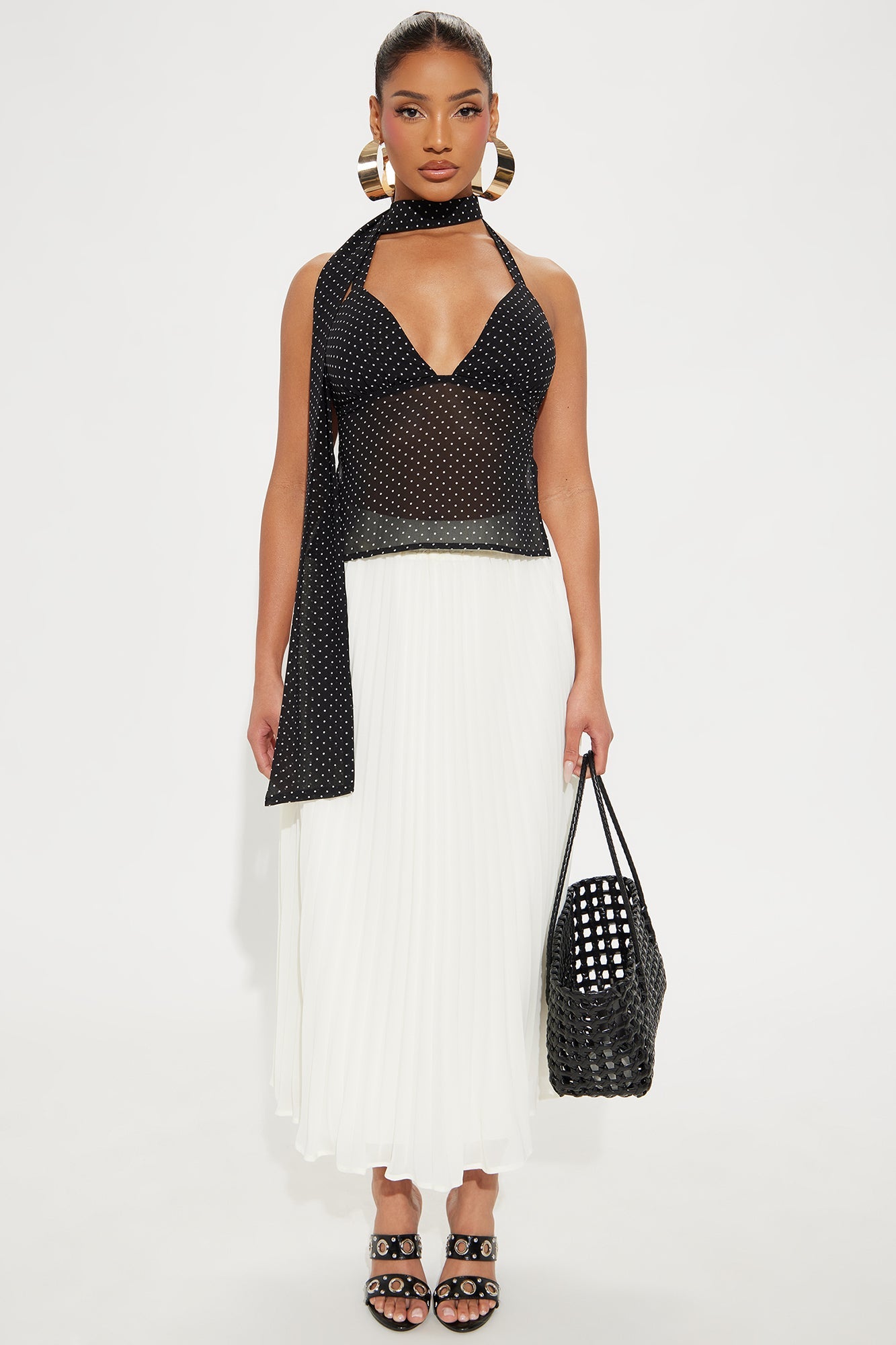 Press Reset Pleated Chiffon Midi Skirt - Off White