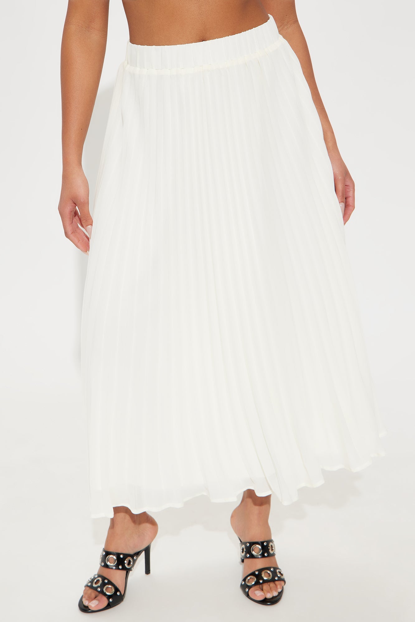 Press Reset Pleated Chiffon Midi Skirt - Off White