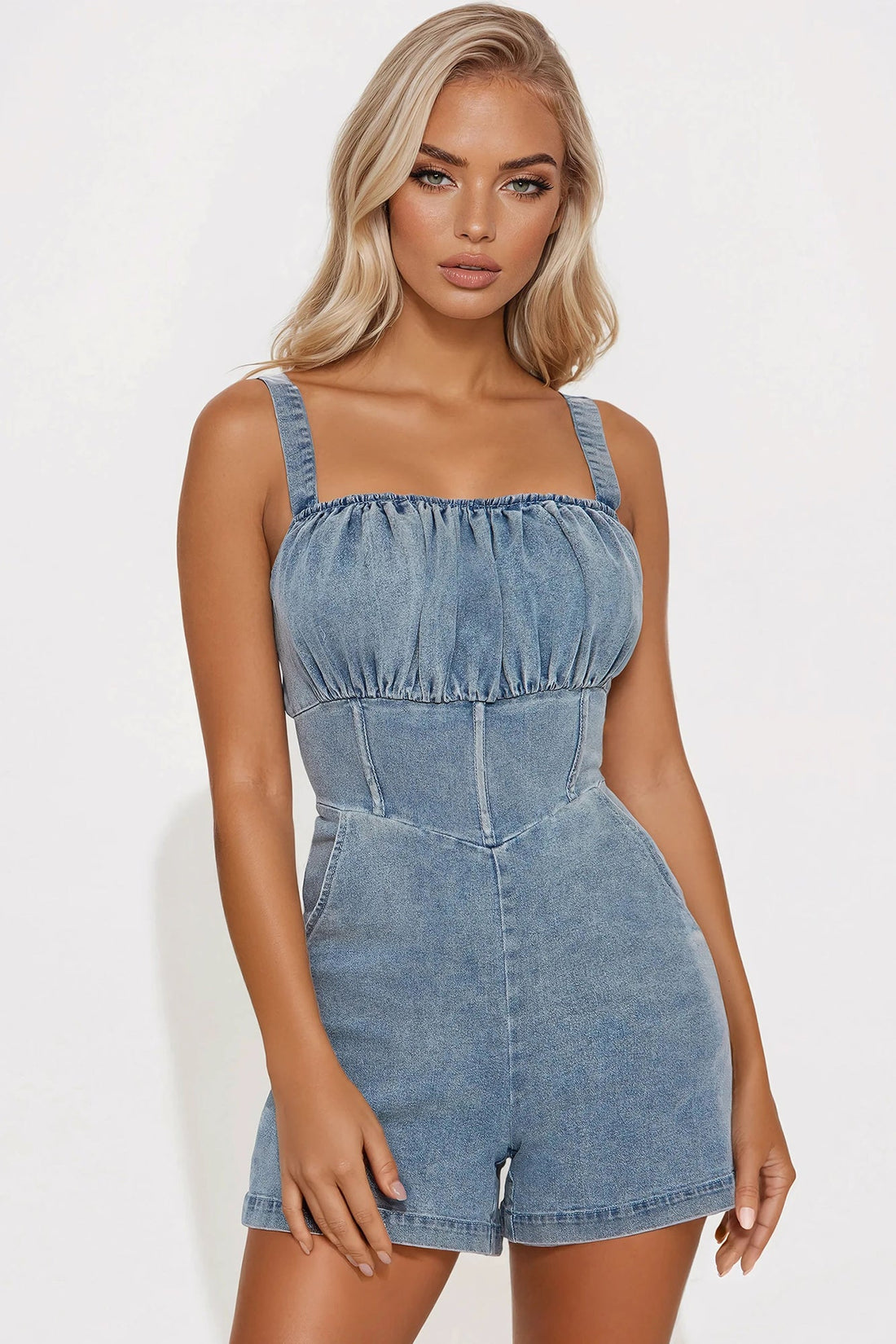 Very Cutesy Denim Romper - Medium Wash