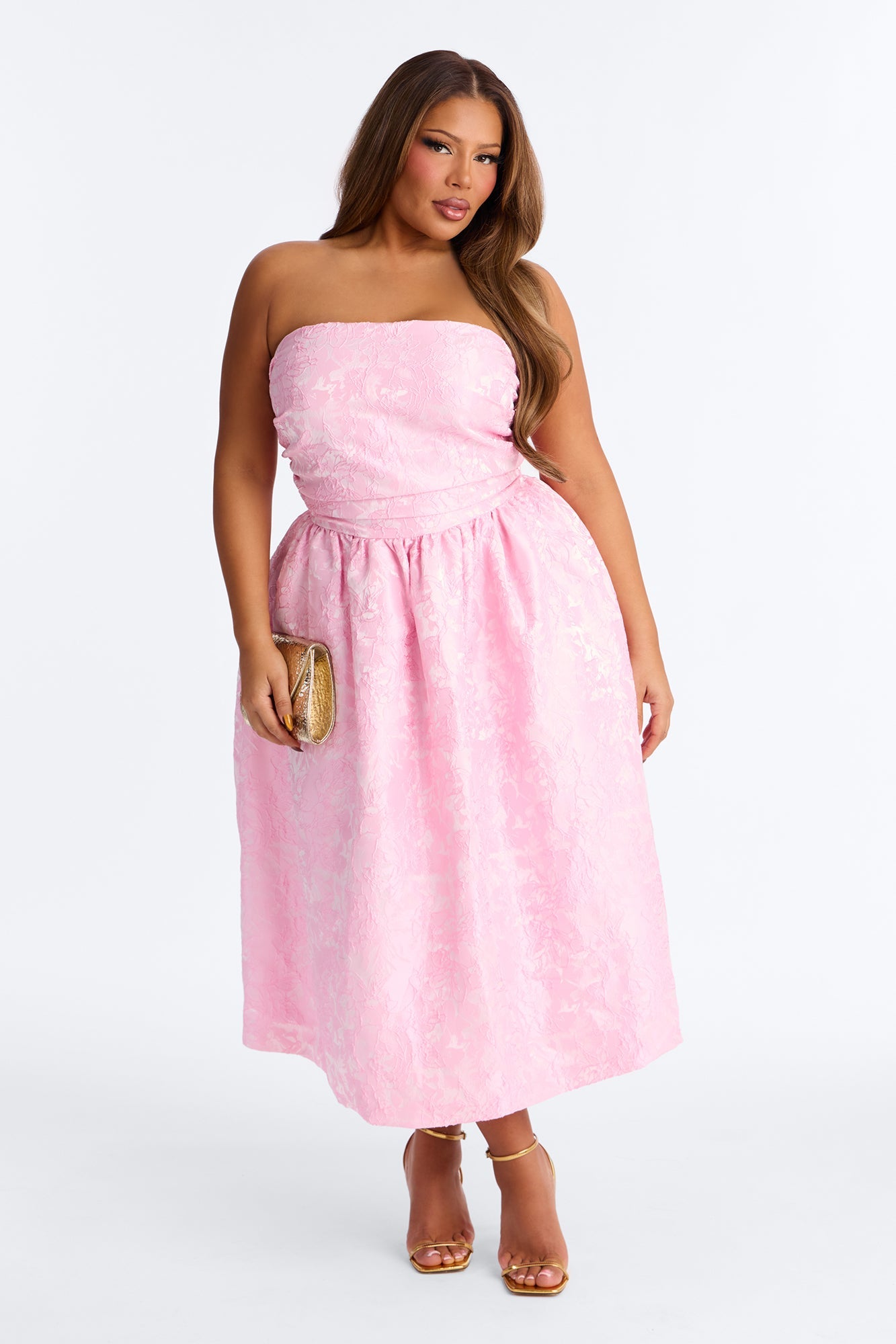 Pamela Floral Jacquard Midi Dress - Pink