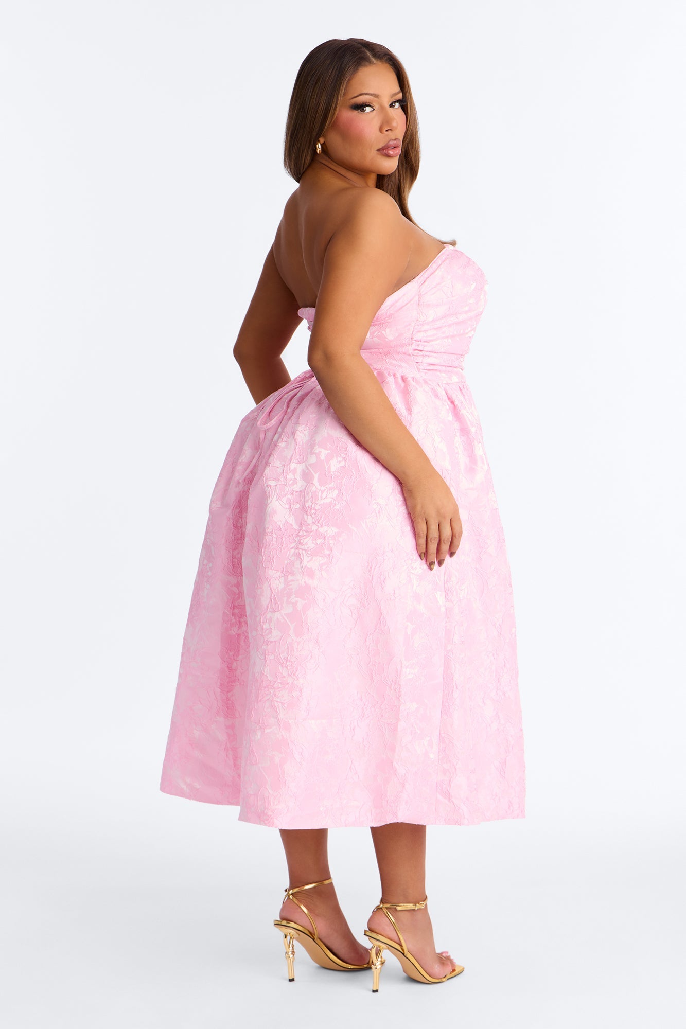 Pamela Floral Jacquard Midi Dress - Pink