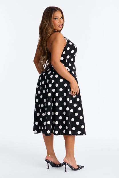 Mabel Ponte Polka Dot Midi Dress - Black/White