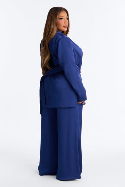 Wrap It Up Satin Blazer Pant Set - Navy