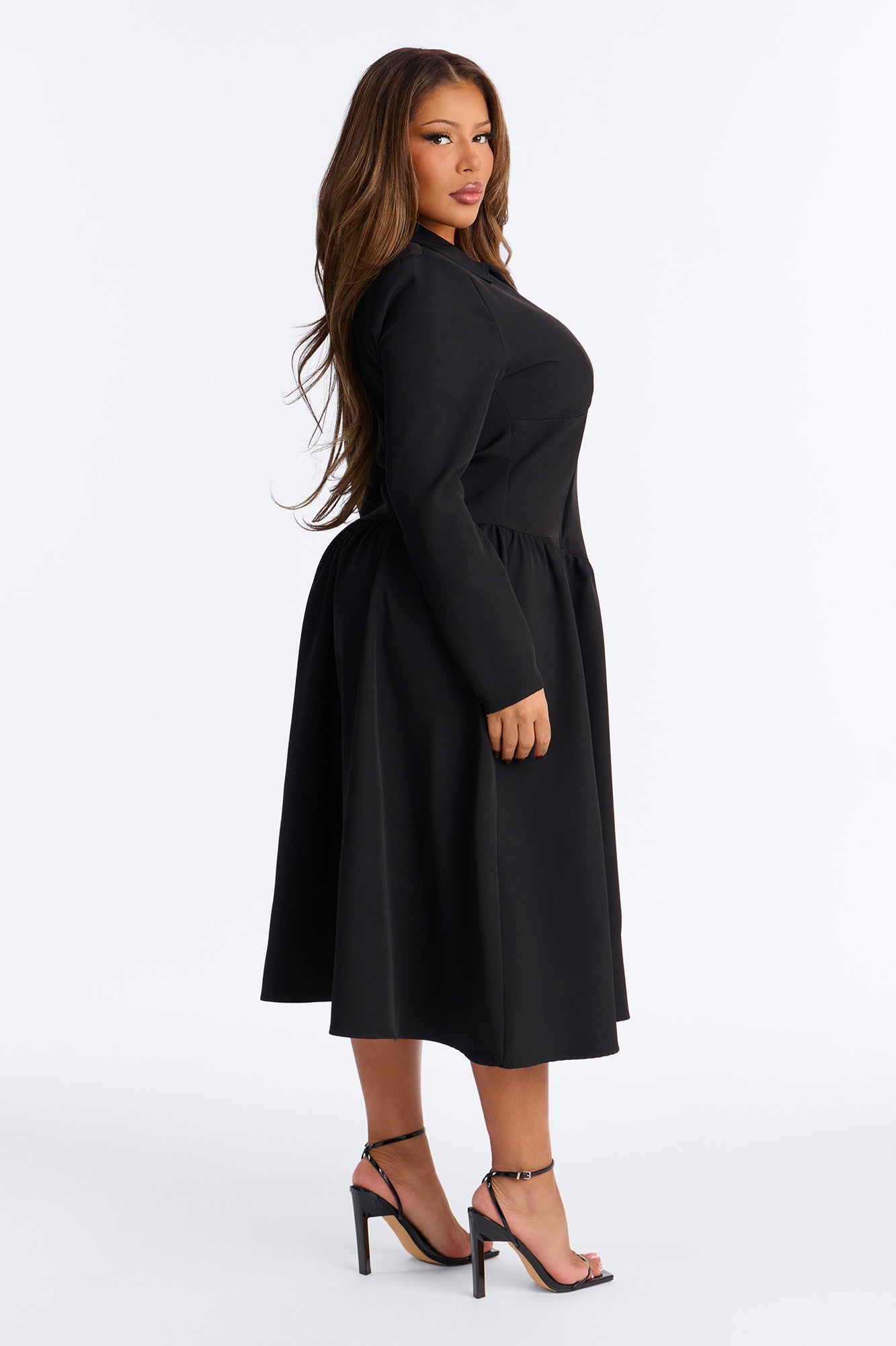 Paloma Corset Drop Waist Midi Dress - Black