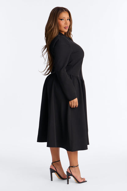 Paloma Corset Drop Waist Midi Dress - Black