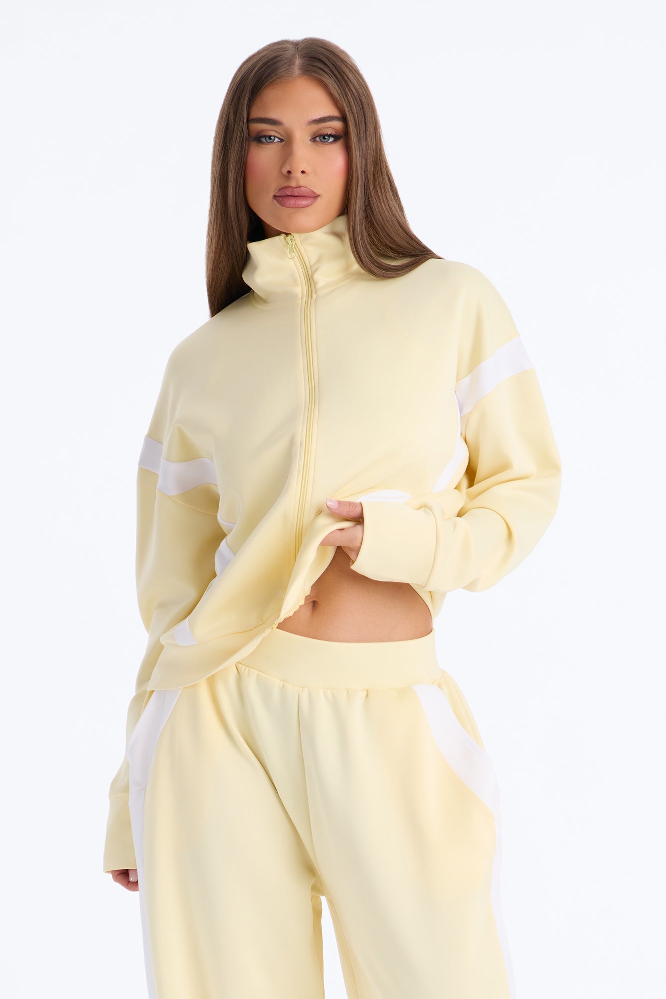 Stacy Scuba Zip Up Pant Set - Yellow
