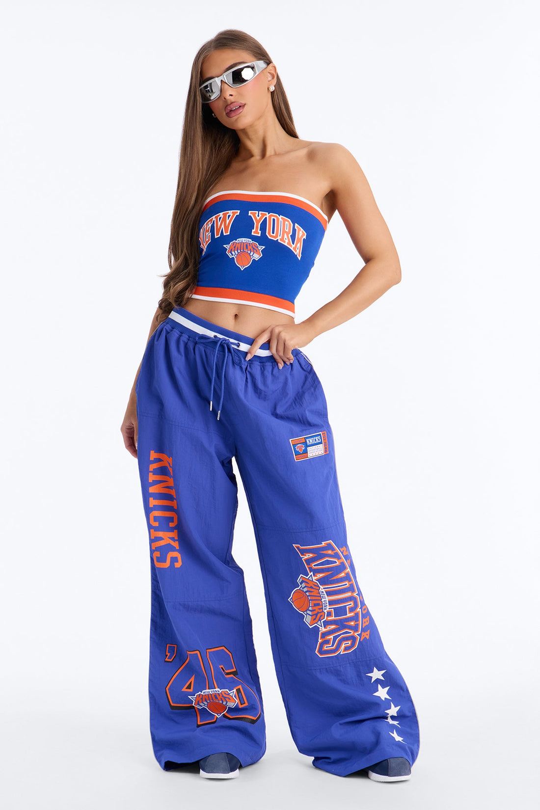 NBA New York Knicks Patchwork Cargo Wide Leg Pant - Royal