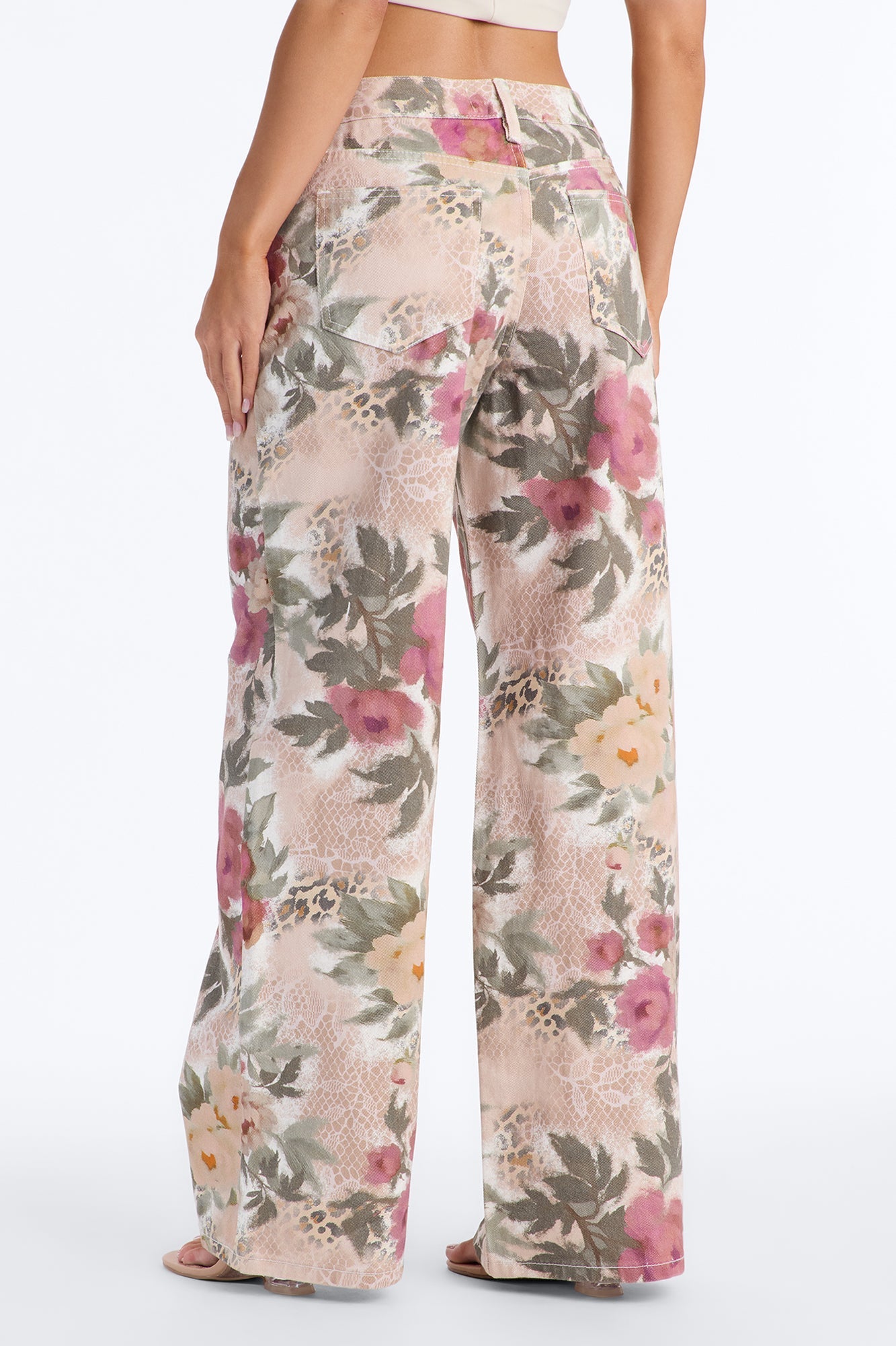 Floral Safari Printed Wide Leg Jeans - Rose/Combo