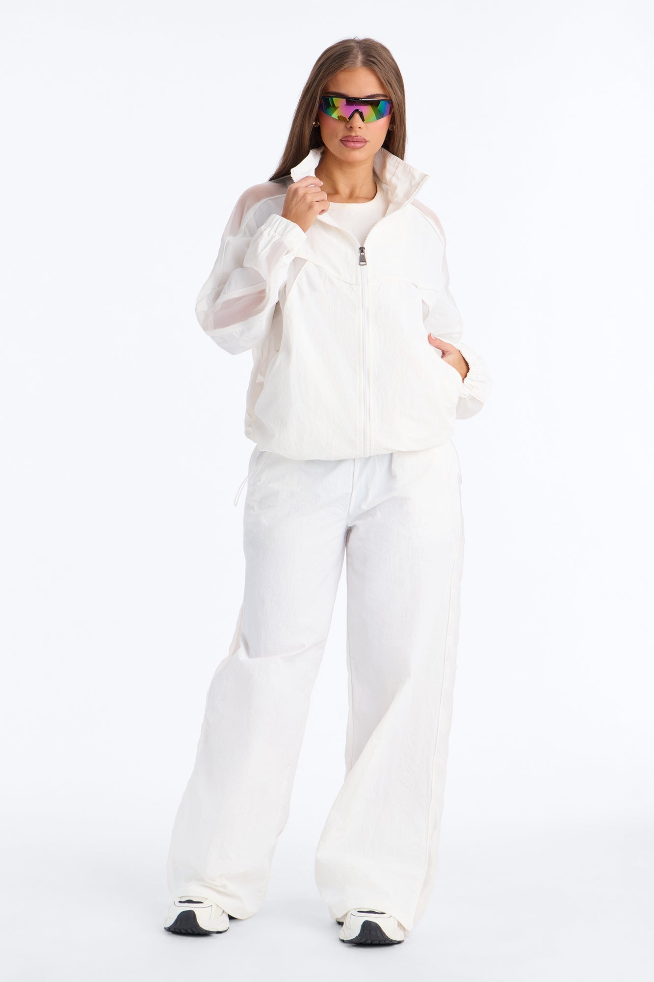 No Days Off Sheer Windbreaker Jacket - White
