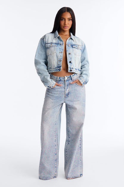 The Heart Wants Rhinestone Jeans - Light Wash