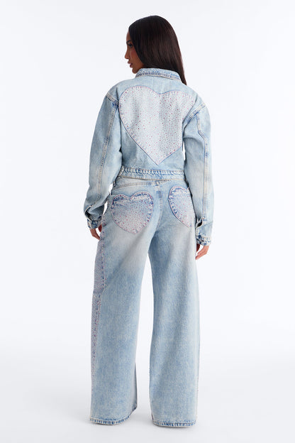 The Heart Wants Rhinestone Jeans - Light Wash
