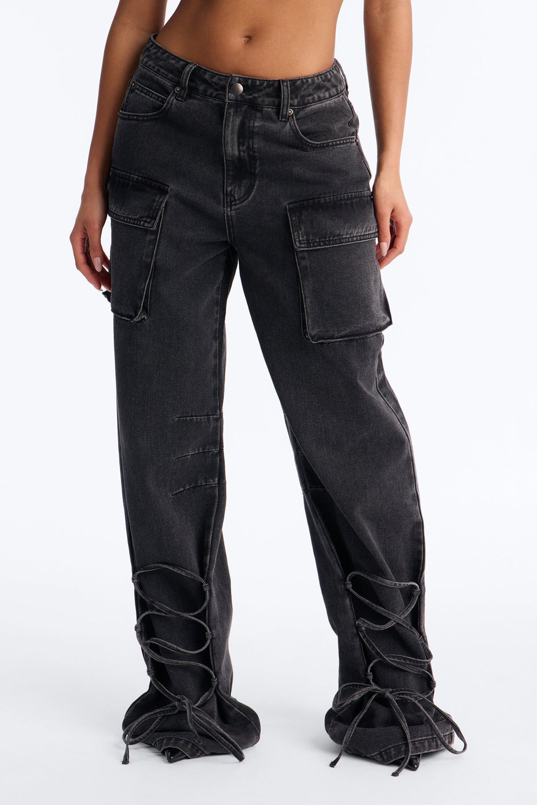 Kharissa Cargo Straight Leg Jeans - Black Wash