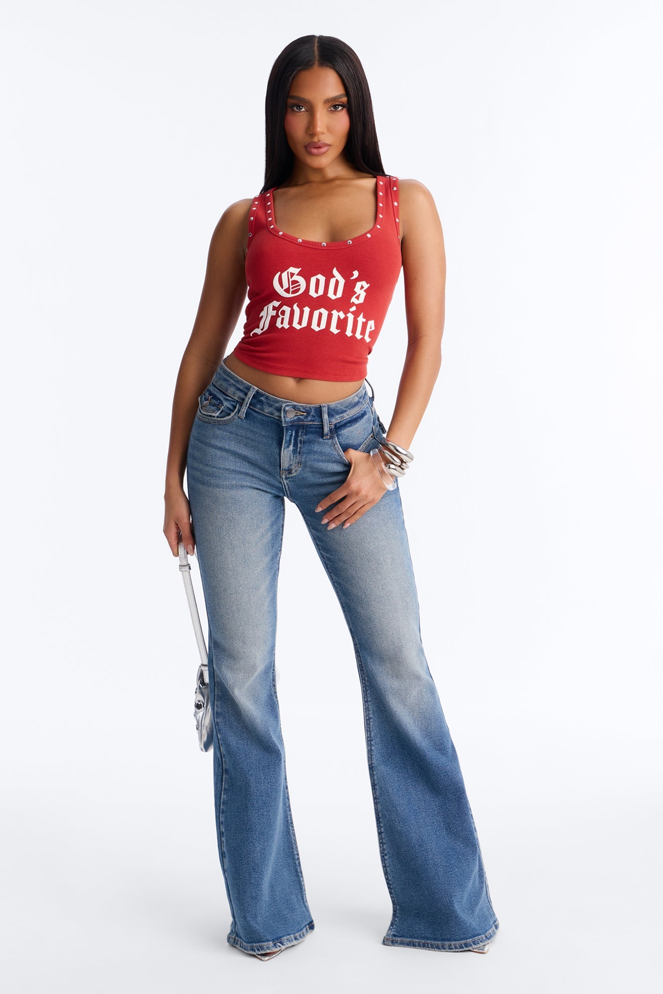 Line Dancer Low Rise Stretch Flare Leg Jeans - Medium Wash