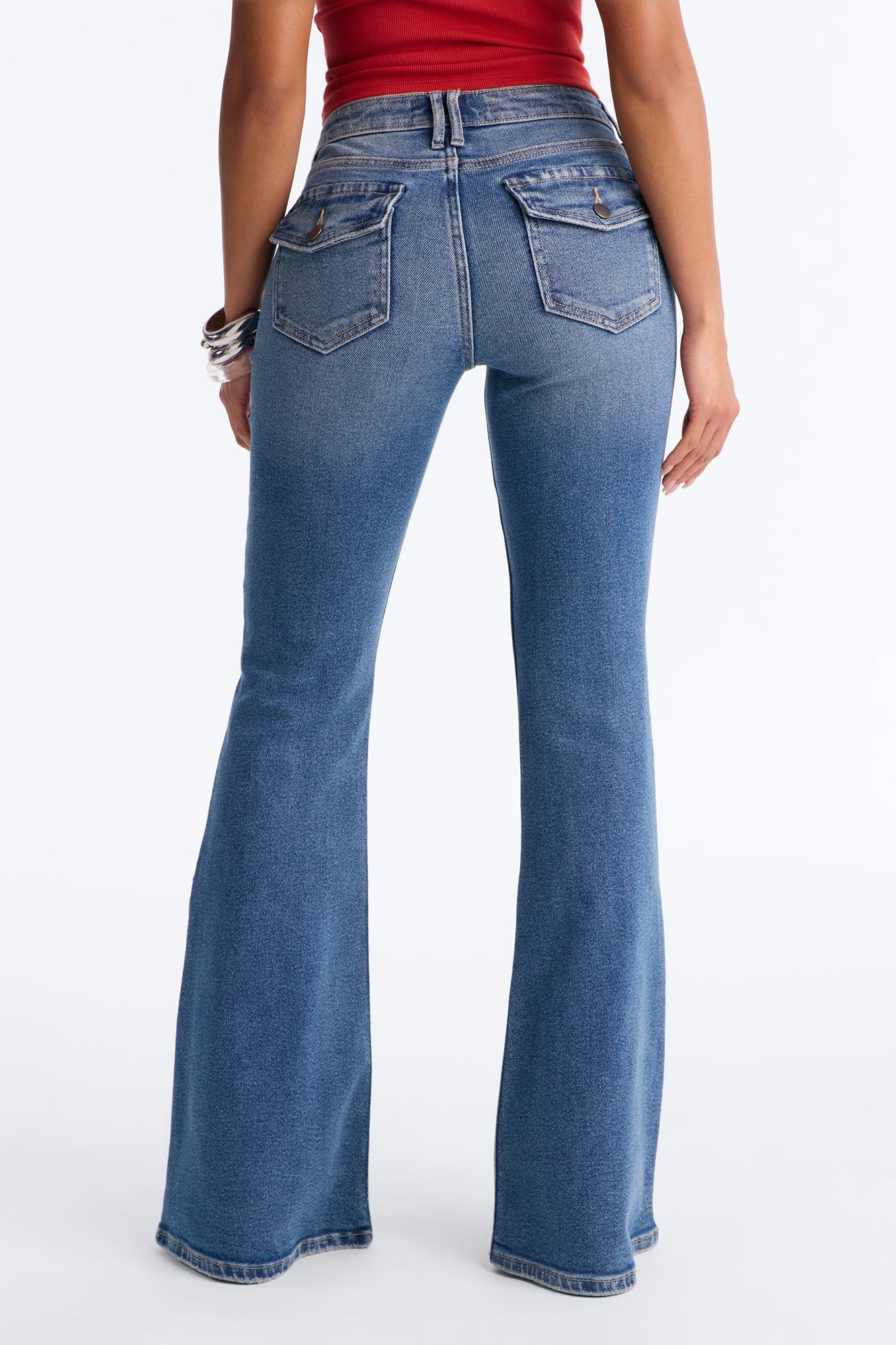 Line Dancer Low Rise Stretch Flare Leg Jeans - Medium Wash
