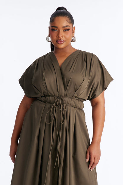 Maya Tie Waist Maxi Dress - Olive