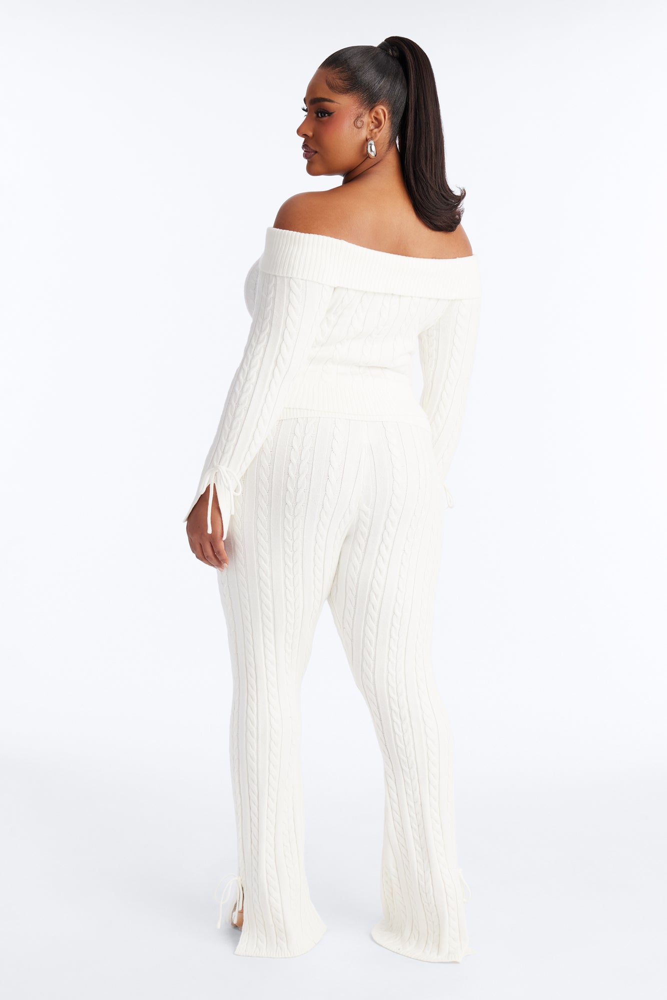Mikayla Off Shoulder Sweater Pant Set - Cream