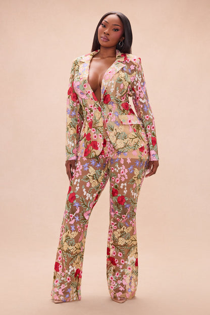 Erin Embroidered Blazer - Nude/combo