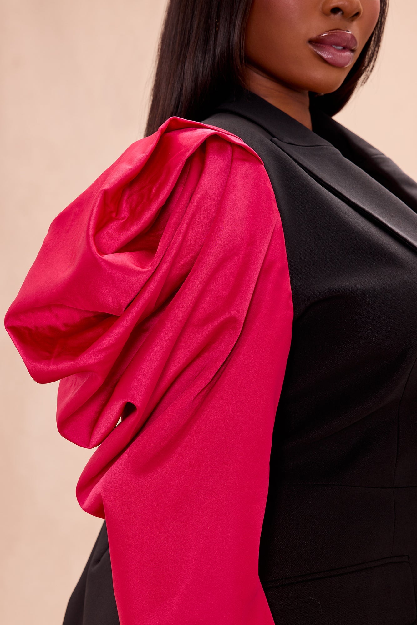 Vega Puff Sleeve Blazer Pant Set - Black/Pink