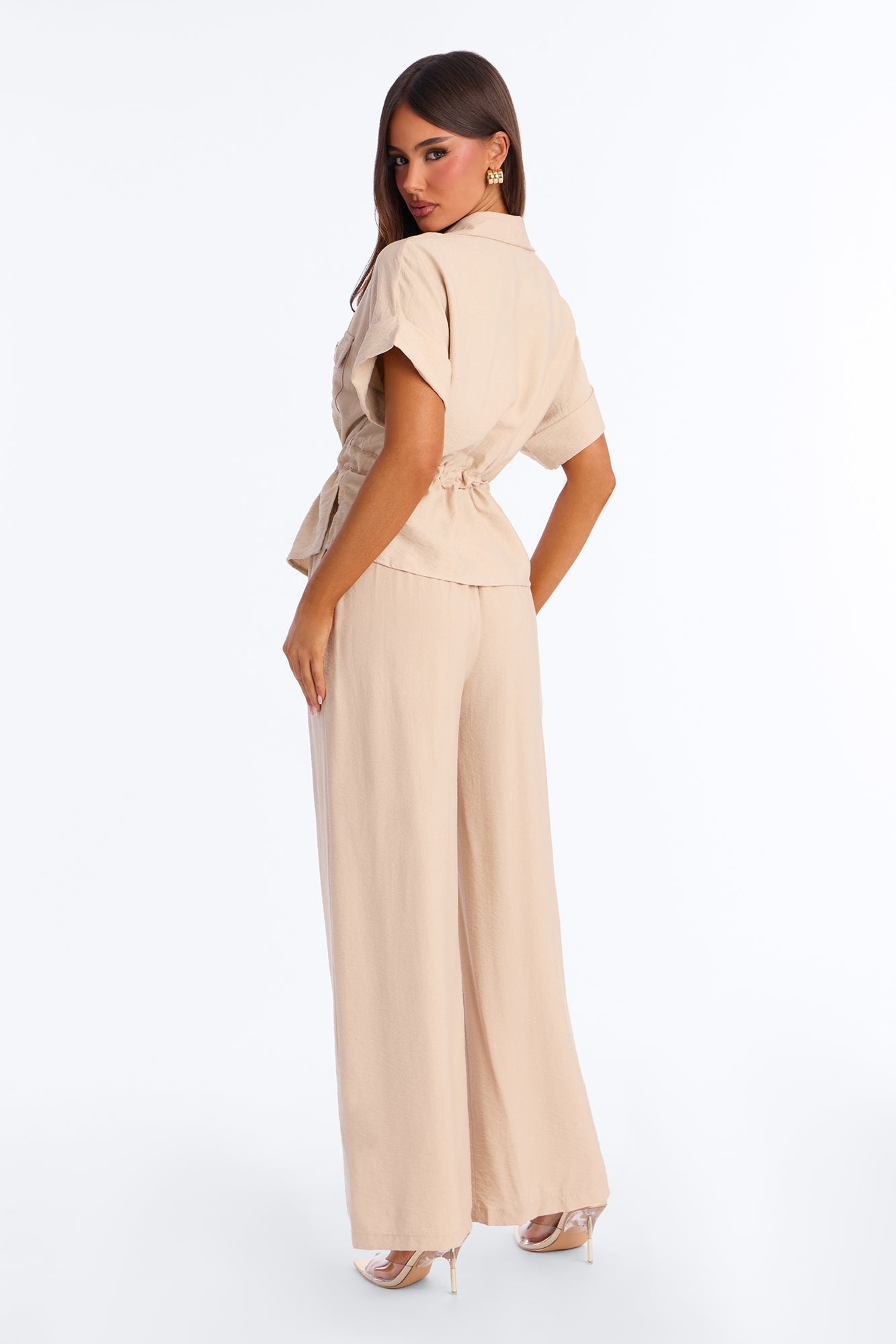 Noel Tie Waist Pant Set - Natural